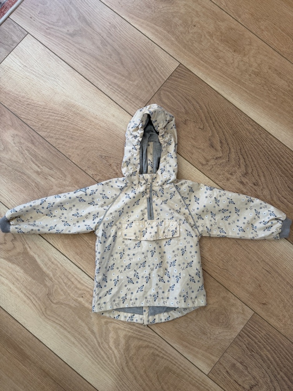 Kids Floral Hooded Raincoat — Cream with Blue Print
